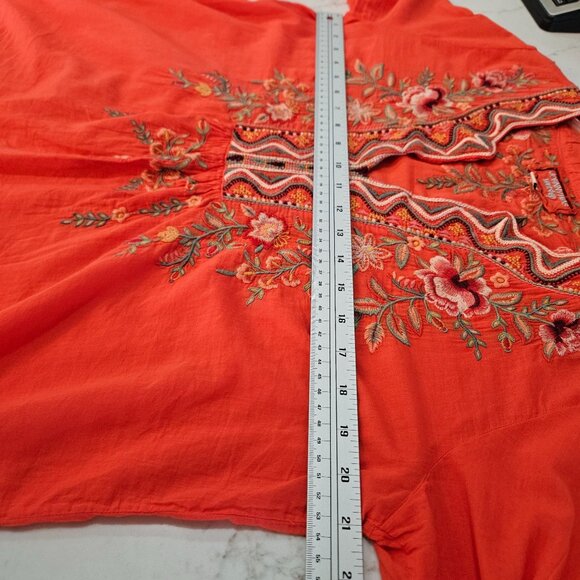 Johnny Was Alise Flare Sleeve Coral Blouse Medium Embroidered Boho Peasant Boho - Picture 12 of 12